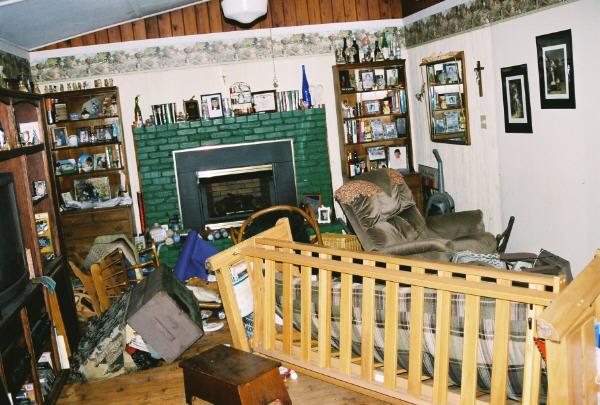 home_30Aug_18.jpg - Our living room. When I first went into here the two little dogs were sitting on that wooden futon. Criket, the male, would not move until I can and got him.